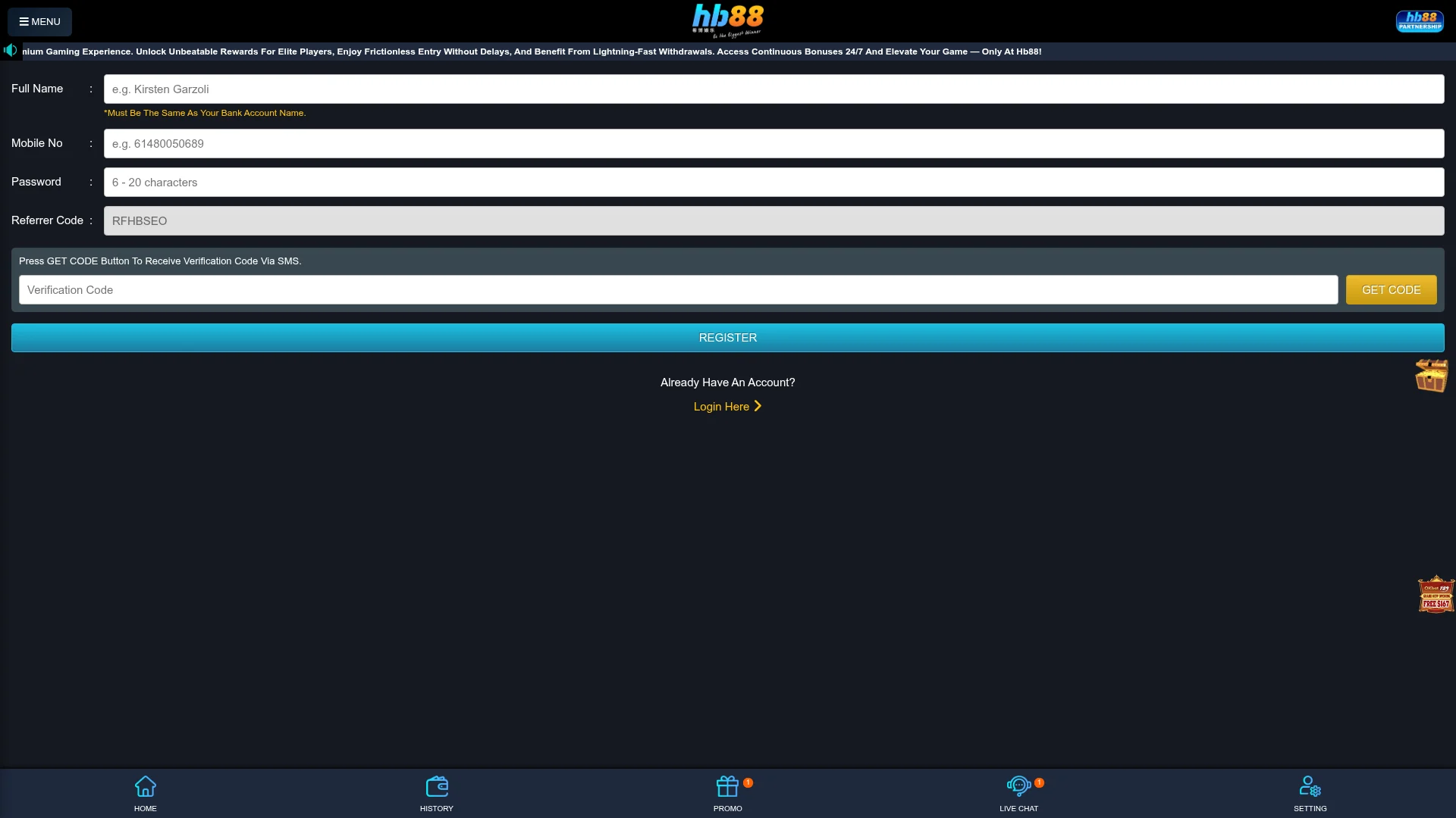 Hb88au platform on a desktop device